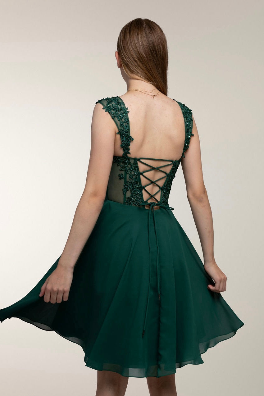 DRESS H4607S-CHIFFON DARKGREEN