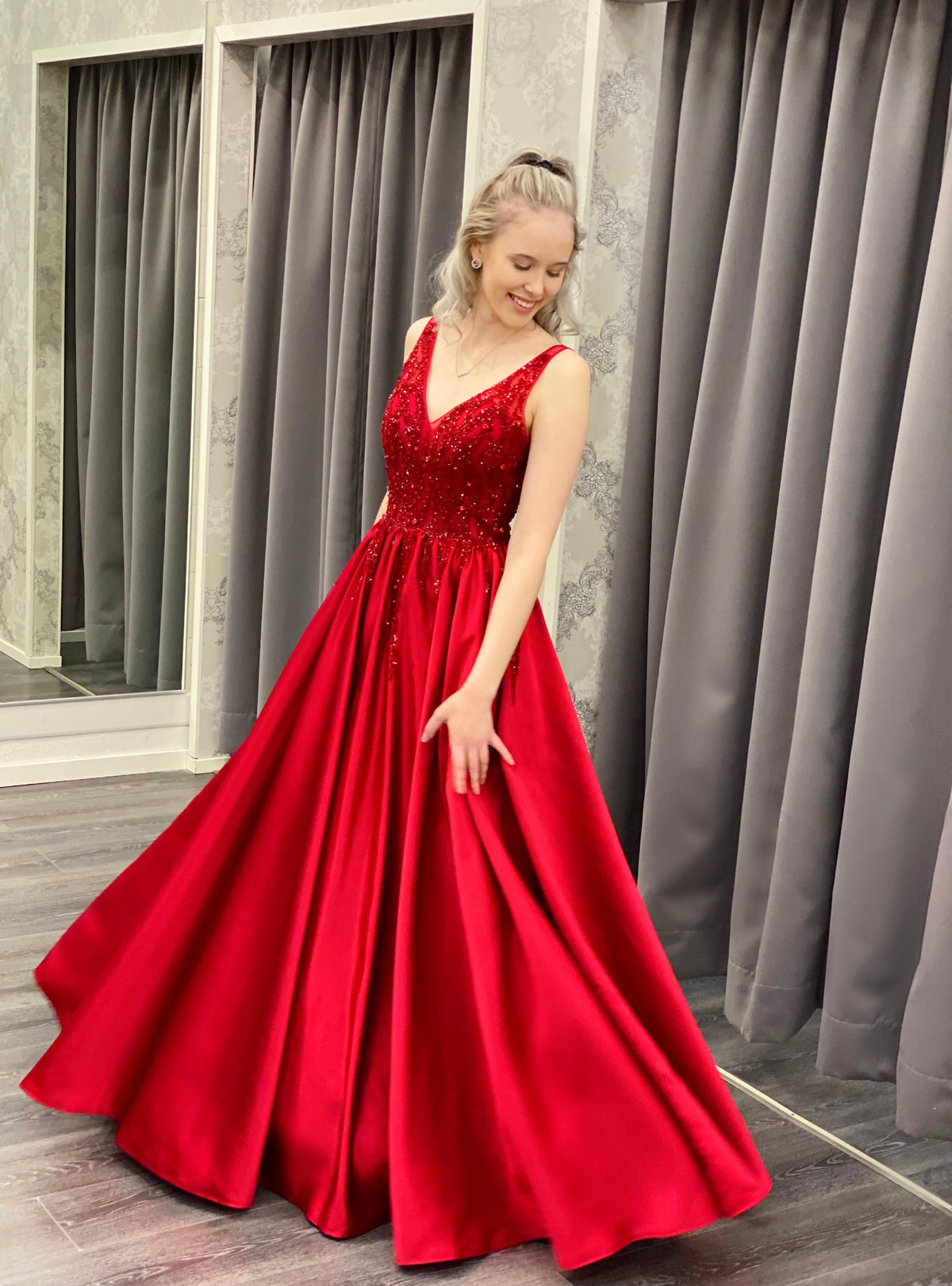 PROM DRESS H4450P-SATIN RUBY