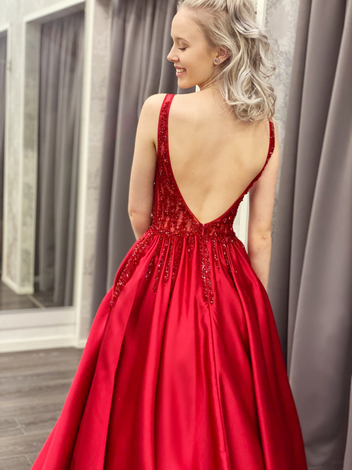 PROM DRESS H4450P-SATIN RUBY
