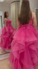 Barbiepinkki vanhojentanssimekko röyhelöhelmalla, video.